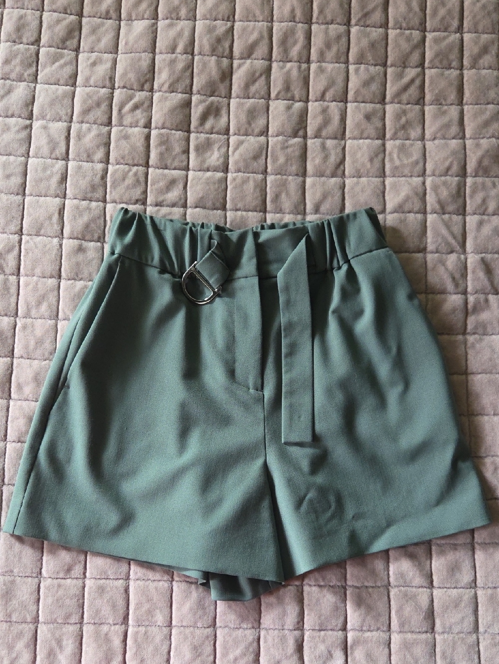 Maje Ivillette Belted Shorts Women Size 34/ US XS Wool Blend Green Tailored